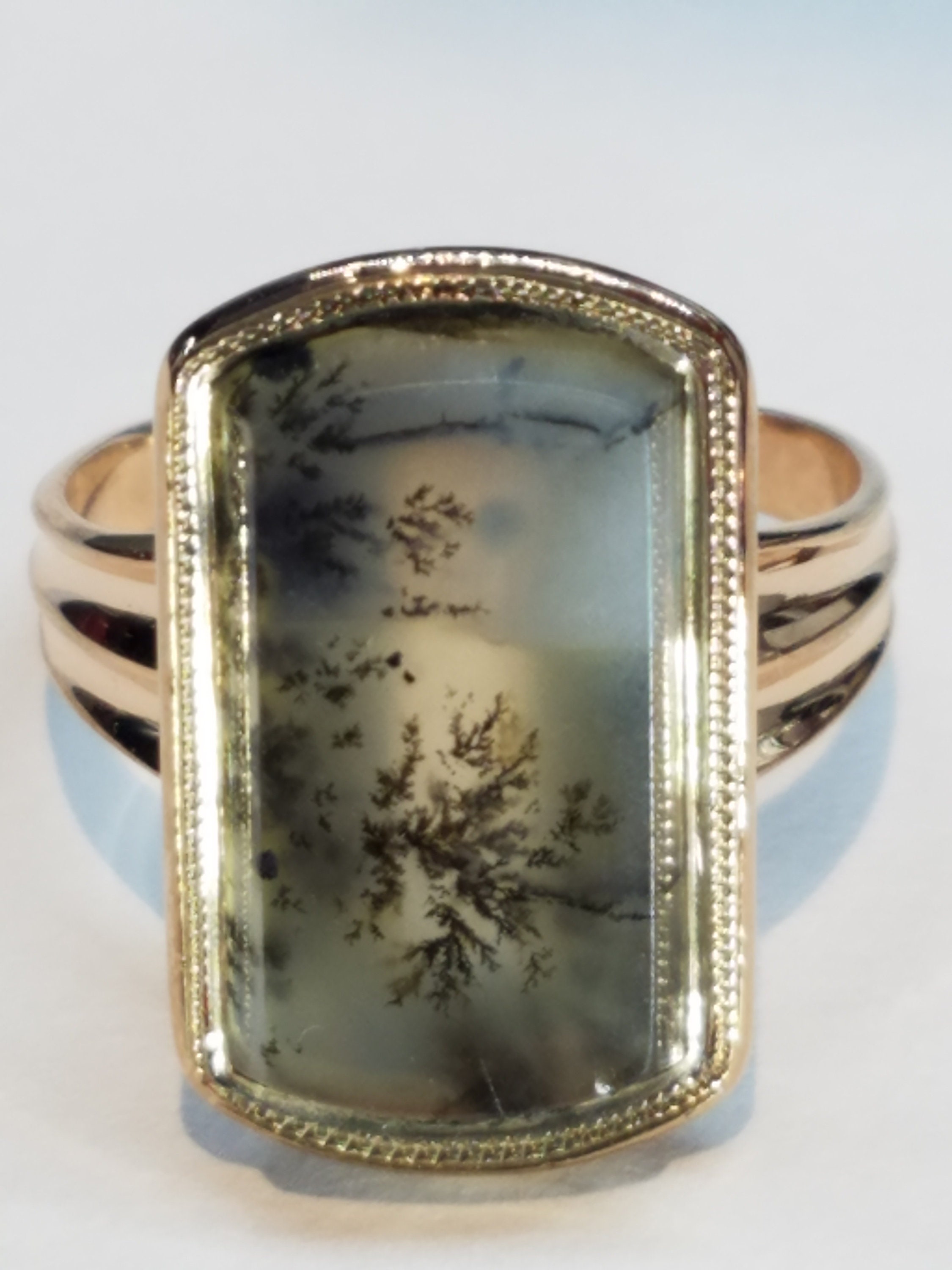 Moss Agate Ring in 14k Rose Gold | Etsy