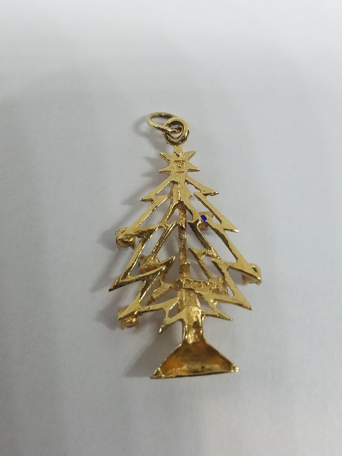 Christmas Tree Charm with colored ornaments in 14k gold Etsy