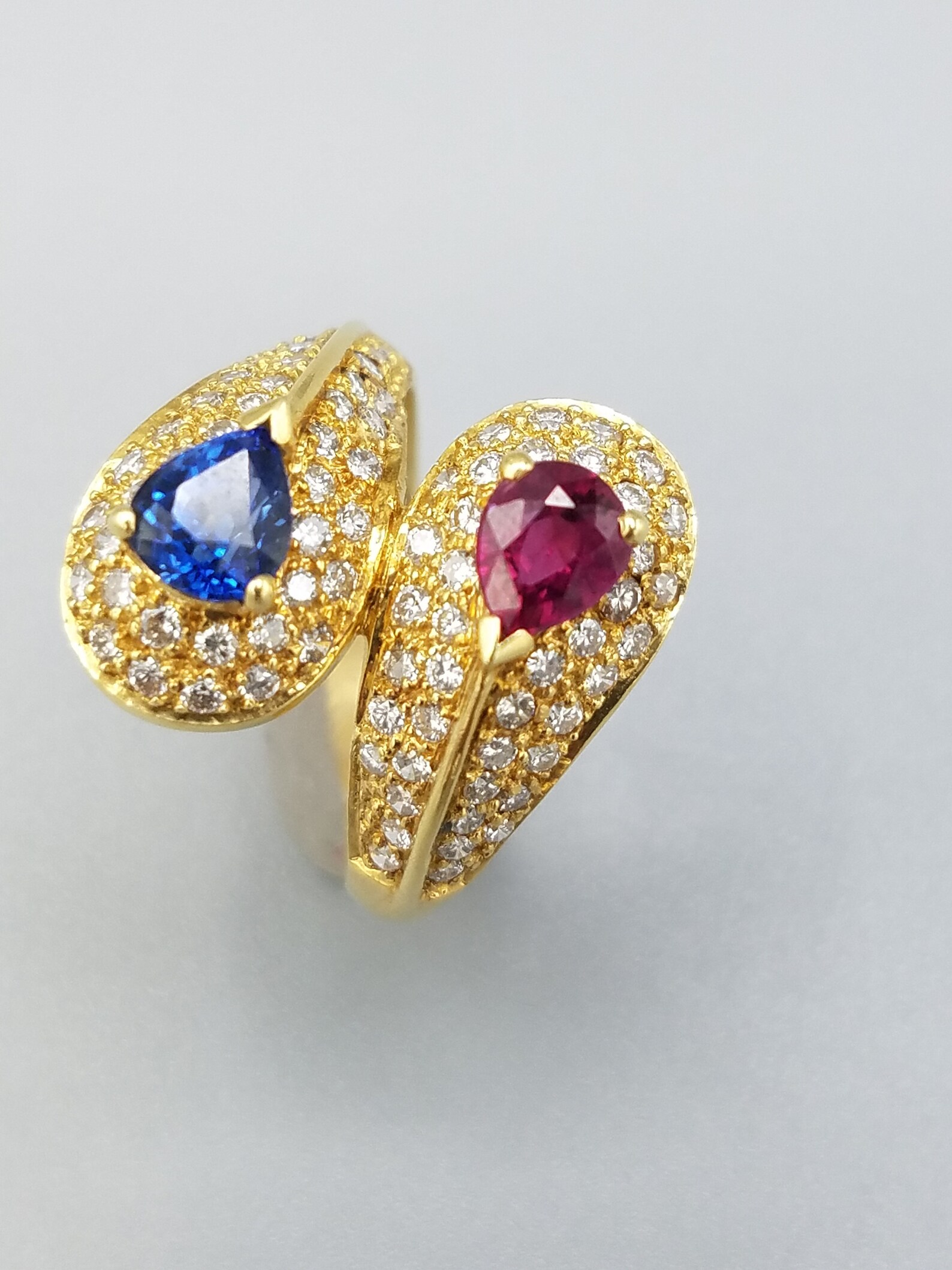 Sapphire Ruby and diamond Ring in 18K Gold Etsy