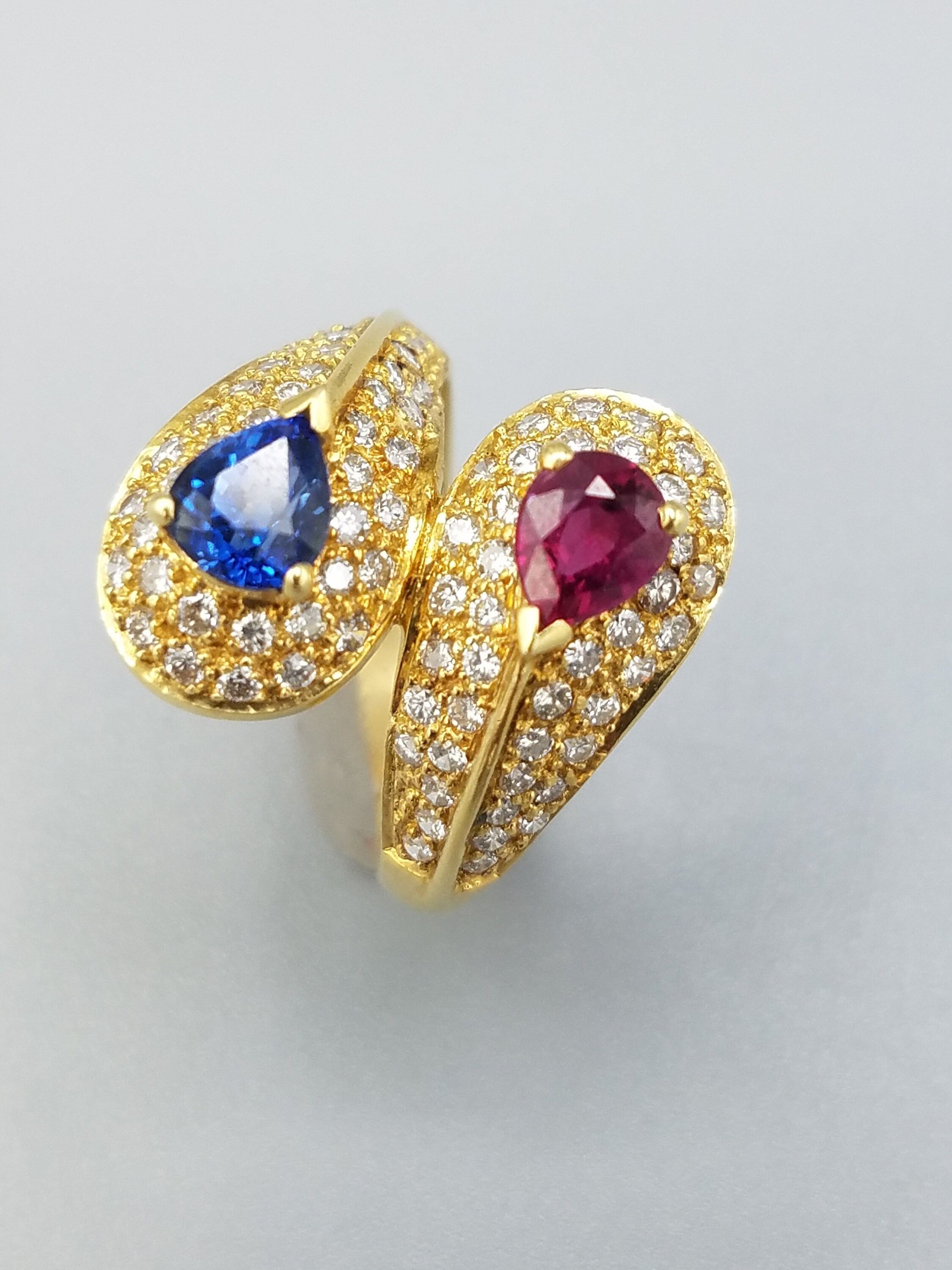 Sapphire Ruby and diamond Ring in 18K Gold Etsy