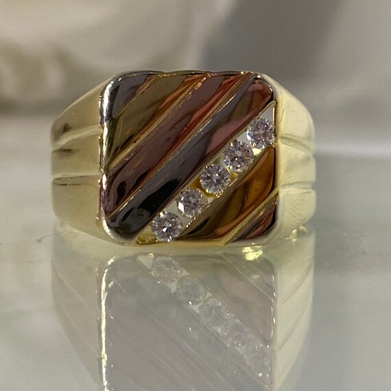 18k Yellow, Rose, and White Gold Diamond Men's rin
