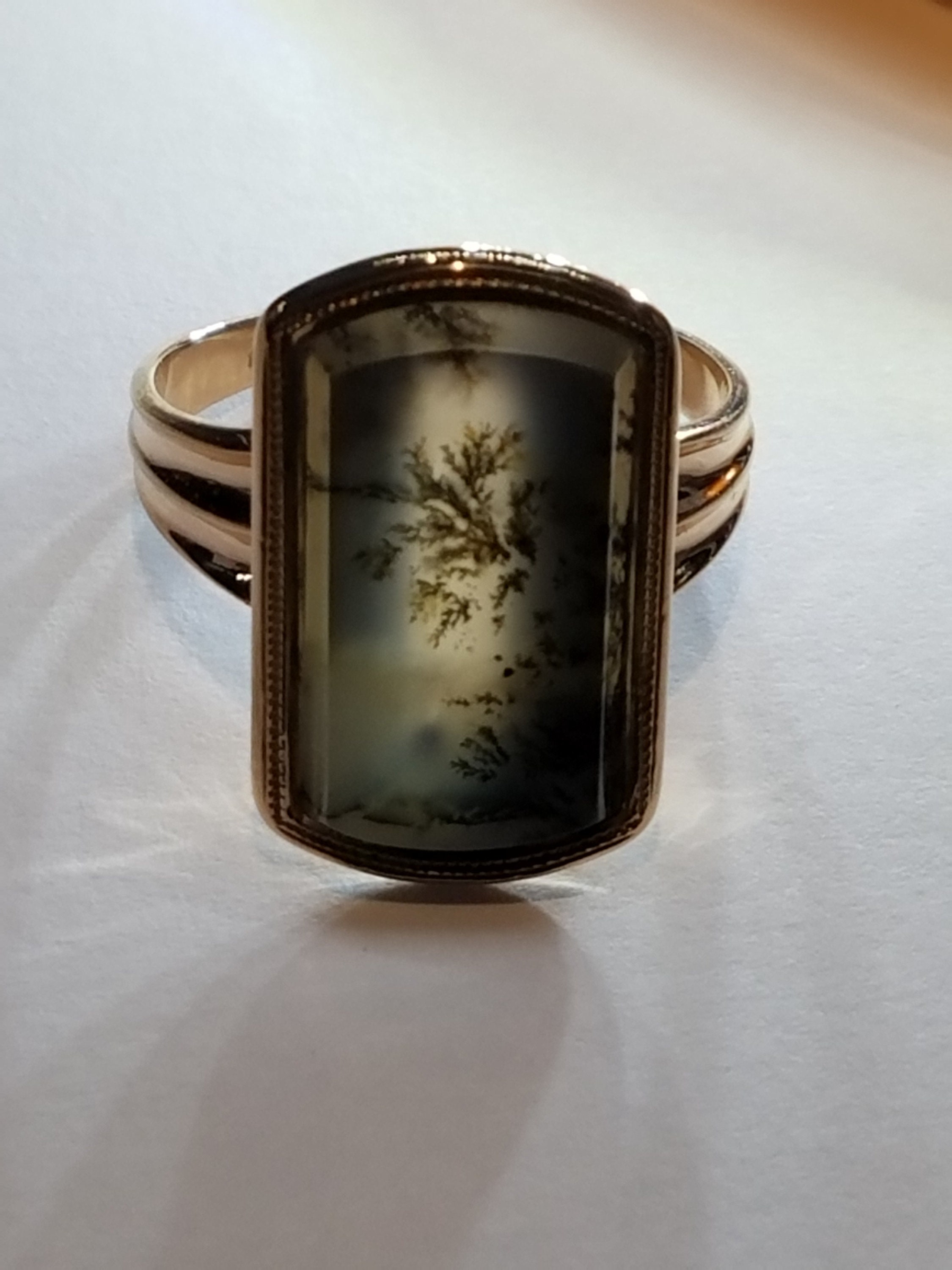 Moss Agate Ring in 14k Rose Gold | Etsy