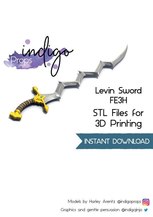 Fire Emblem Levin Sword FE3H 3D Print Files, Fire Emblem Three Houses Levin Sword Prop STLs, levin sword prop