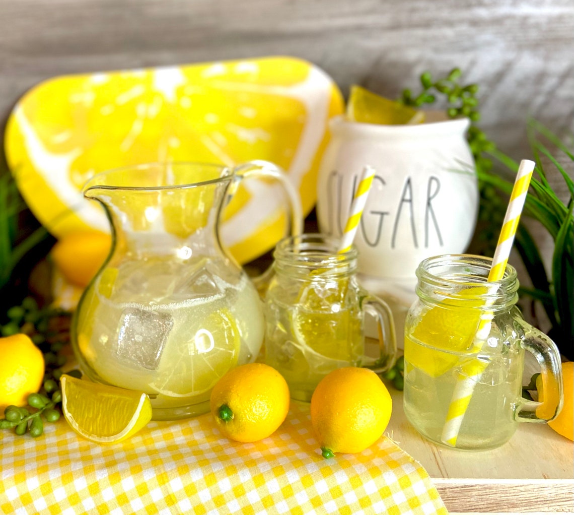Mini faux lemonade drink. fake lemonade. Lemon decor. Summer Etsy