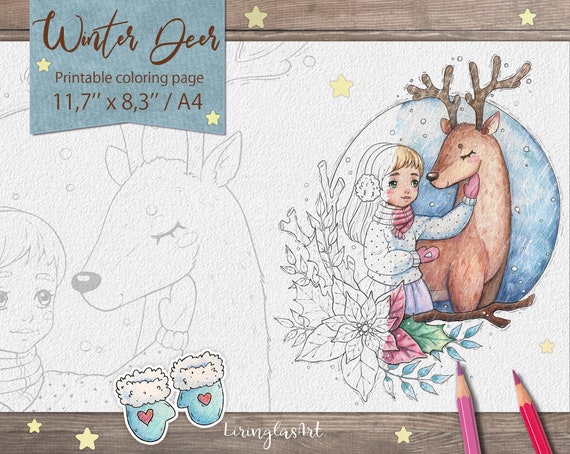 Winter Deer  Christmas coloring pages for kids printable