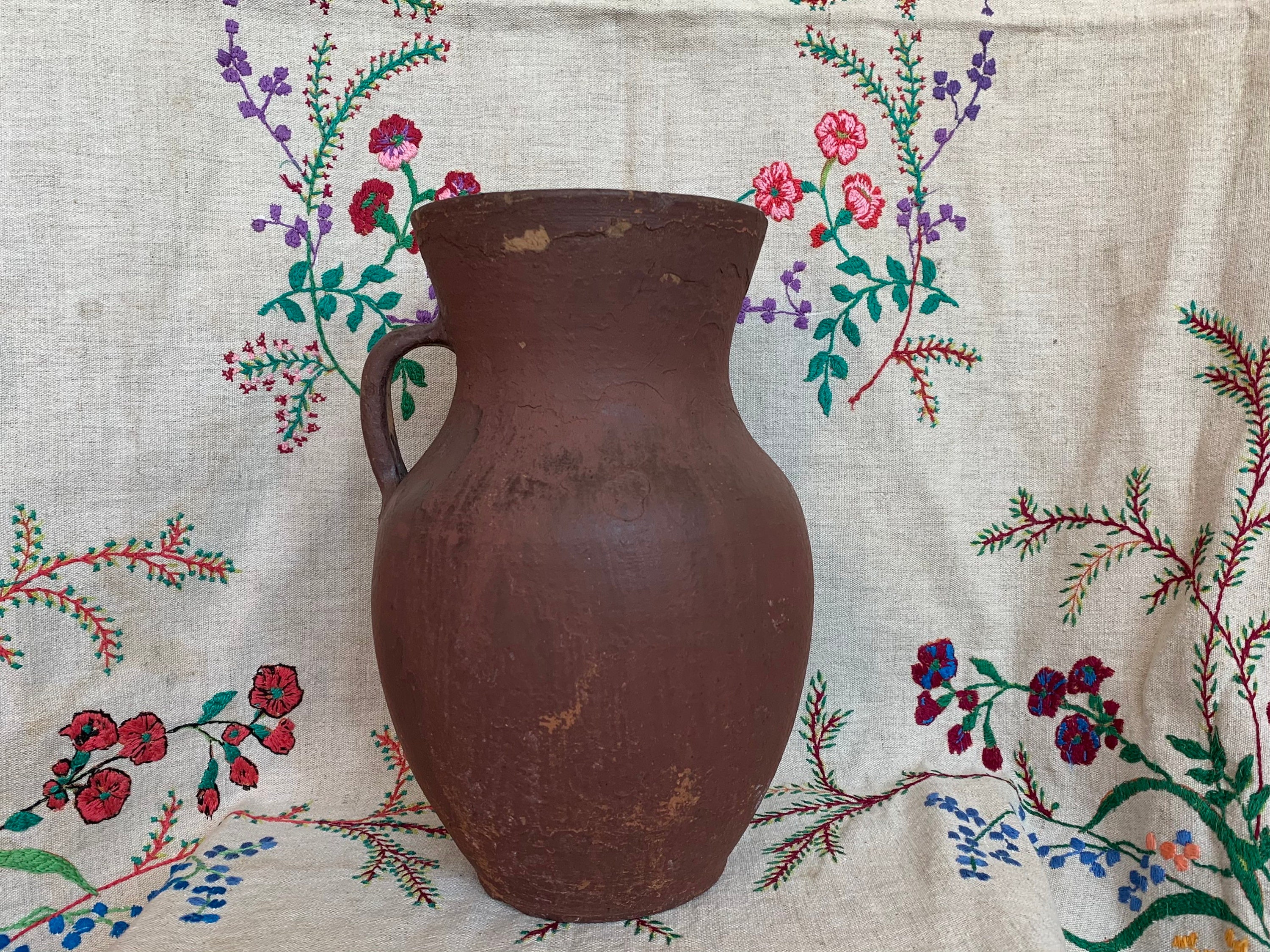 rustic rustic home decor flower vase Antique vessel Ukrainian vintage painted clay pot Ukrainian folk ceramics
