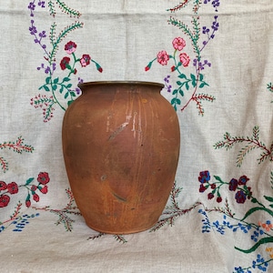 Antique terracotta brown clay pot, Rustic clay flower pot, Wabi sabi vintage pottery, Antique glazed terracotta, Antique ukrainian pottery