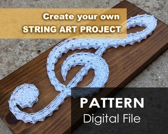 Modello digitale: Clef String Art / Decorazione murale fai da te in formato PDF / Formato A4 stampabile / Tema musicale