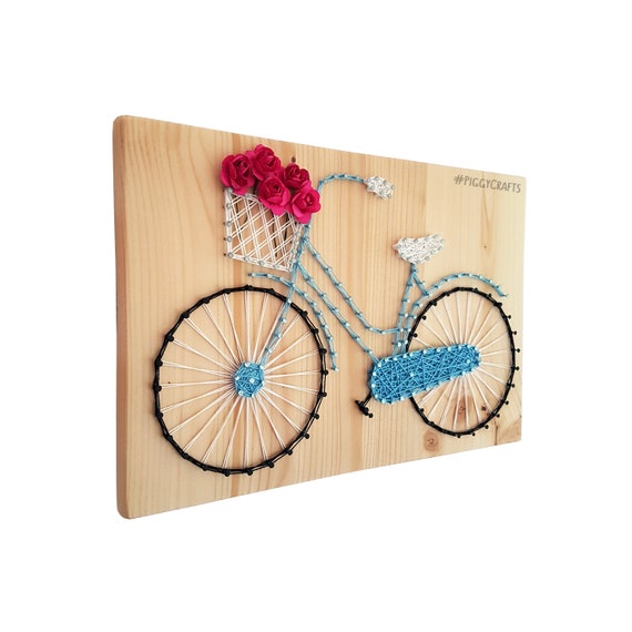 Vintage Bicycle String Art Paper Flowers Cruiser Bicycle Wooden Decoration  