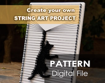 Modello digitale: Gatto dispettoso con string art / Decorazione murale fai da te in formato PDF / Formato A4 stampabile / String art / Amanti dei gatti / Decorazione divertente