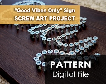Modello digitale: cartello artistico &quot;Good Vibes Only&quot; con viti / decorazione murale fai da te in formato PDF / formato A4 stampabile