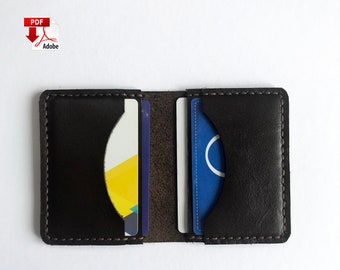 May include: A brown leather card holder with two card slots and a flap for holding cash. The card holder is open and shows two cards inside.