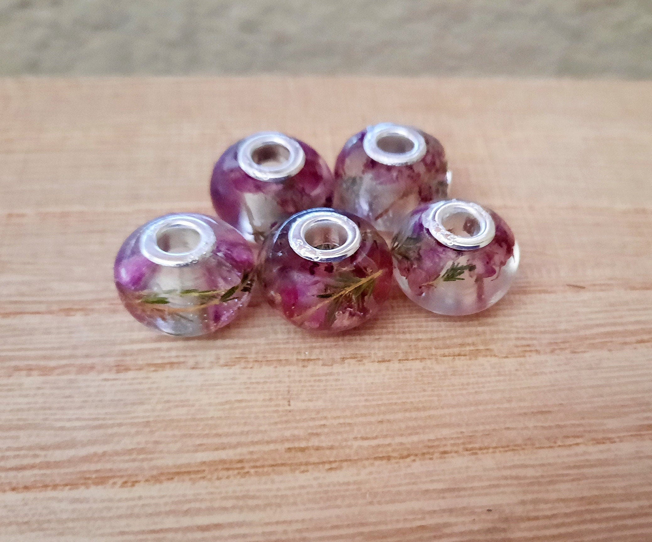 Resin Charm Bead Round - Flower Petal Jewelry Funeral Memory Beads