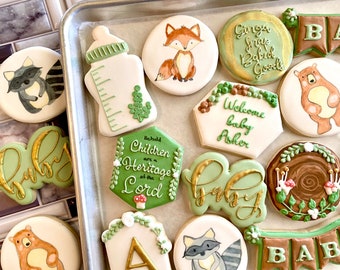 TWO Dozen Woodlands Baby Shower Cookies | Woodlands Creatures Cookies | Fox, Bear, Racoon, Owl