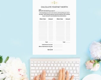 Printable Net Worth Calculator Worksheet, Fillable PDF Net Worth Calculator, 2 pages, US Letter Size, Editable, Instructions included