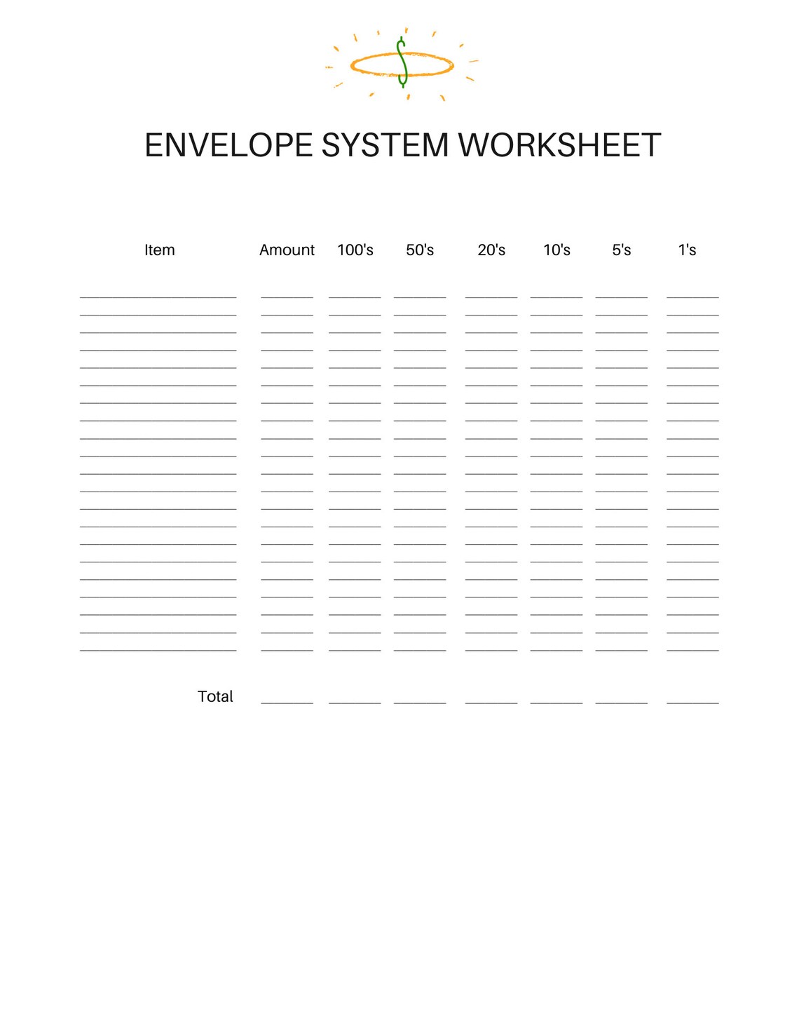 Printable Cash Envelope System Worksheet, Envelope System Printable