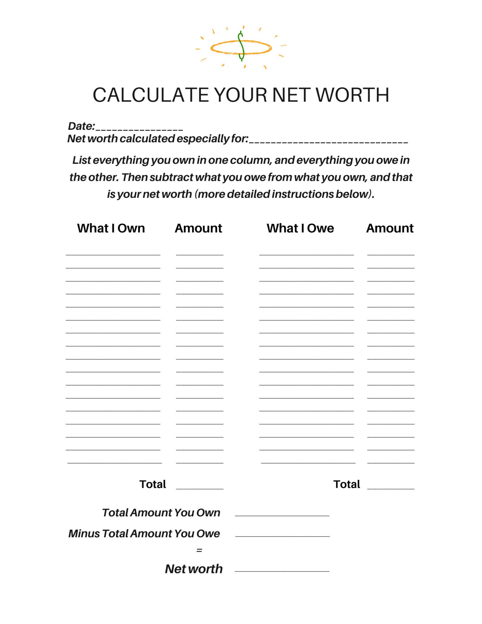 Printable Net Worth Calculator Worksheet, Fillable PDF Net Worth
