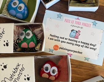 Worry Monster in matchbox. Worry stone| gift for anxiety| mental health- happy hello gift| pocket pal | pocket pebble| small gift idea