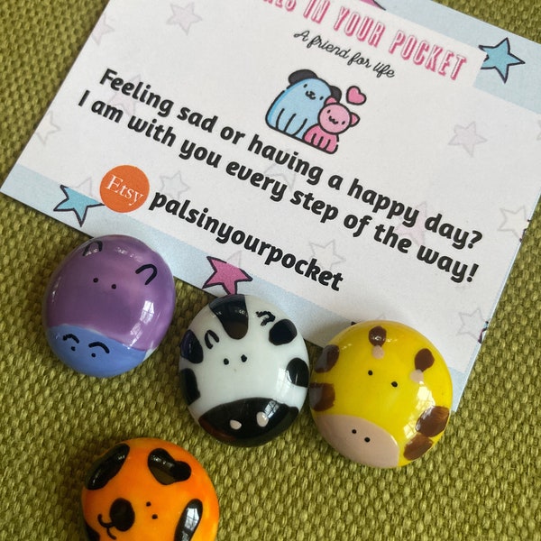 Animal zoo children’s anxiety, self care,  fidget stones worry rocks comfort pebbles- sooth anxiety-help, small gift idea, pocket pal
