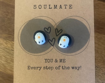 Penguin pebble, couple gift, fiancé, for him, engagement gift, happy, boyfriend, cute, fun, best friend, soul mate. Pet rock. Your.
