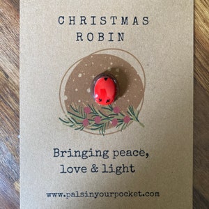 Rouge-gorge de Noël, galet de poche. Les proches sont proches. Pierres de deuil. Le confort de Noël. Je pense à vous à Noël. Breloque oiseau. galet