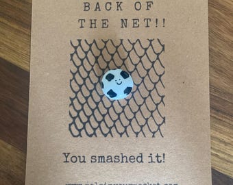 Handpainted pocket stone| Greeting postcard|Congratulations card| Football| well done| him