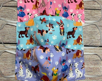Disney Pups Inspired Face Mask with Filter Pocket Disney Dogs Pluto Dalmatians Stitch Lady and the Tramp Handmade