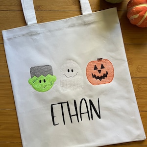 Embroidered Halloween Bag - Frankenstein - Ghost - Pumpkin - Trick or Treat Bag - Personalized Bag - Halloween Bag With Name