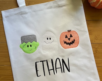 Embroidered Halloween Bag - Frankenstein - Ghost - Pumpkin - Trick or Treat Bag - Personalized Bag - Halloween Bag With Name
