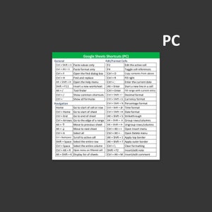 Google Sheets Shortcuts Sticker (PC)