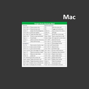 Google Sheets Shortcuts Sticker (Mac)