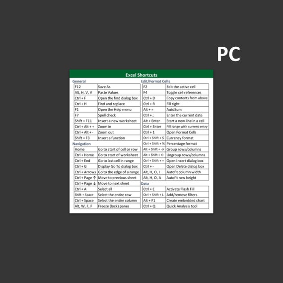 Excel Shortcuts Sticker (PC)