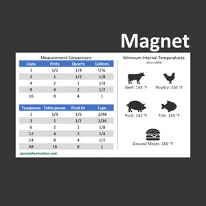 Kitchen Measurement Conversion Magnet with Internal Temperature Listing 3" x 5"
