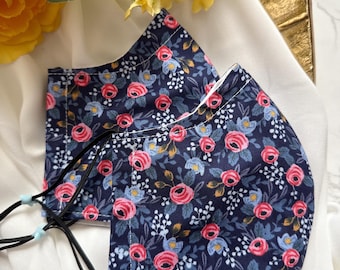 Les Fleurs Navy Rosa Adult Duckbill Mask