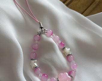 Pink/silver flower star charm for cell phone, bags, camera, backpack, range finder