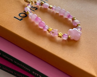 Pink flower star charm for cell phone, bags, camera, backpack, range finder