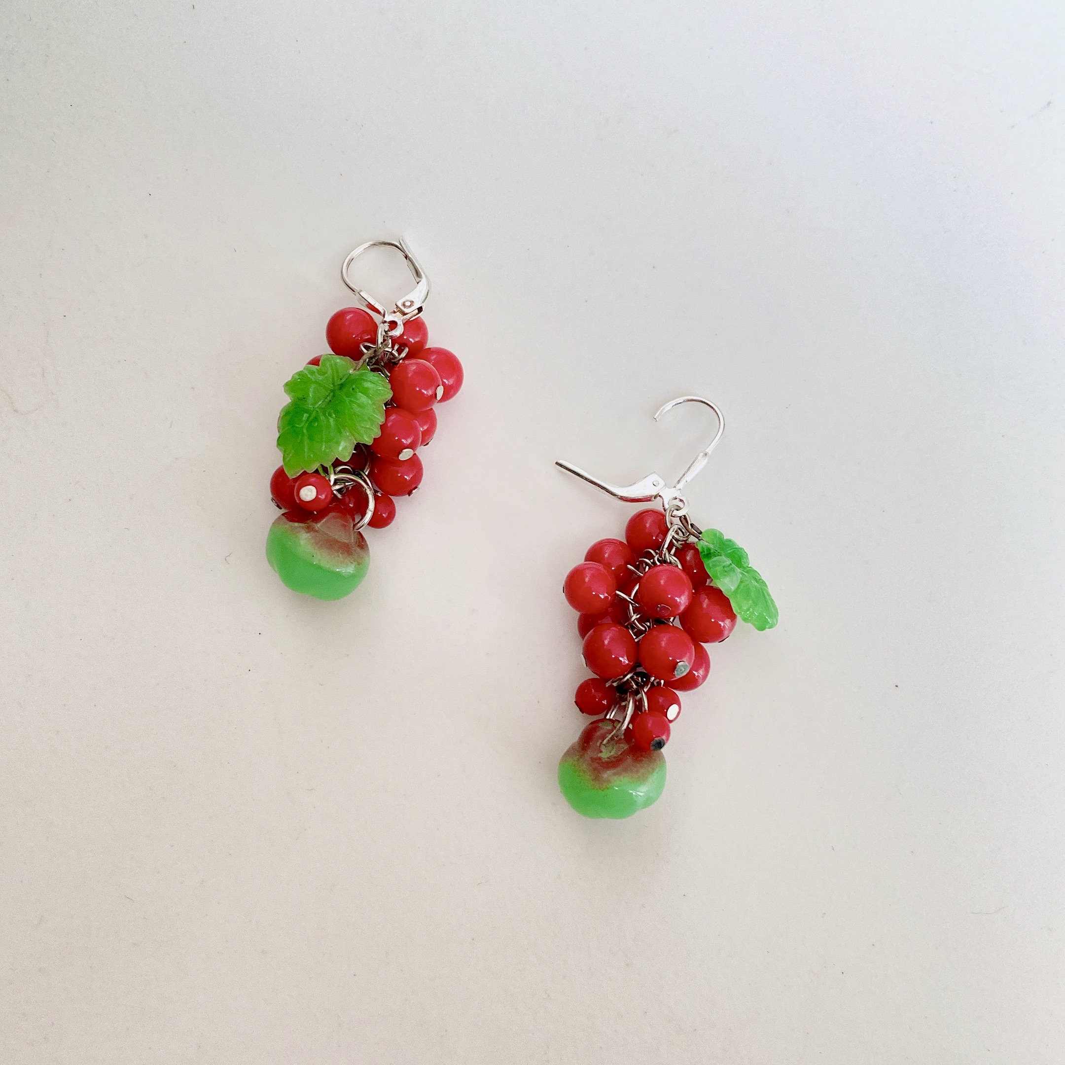 Red Fruit Dangle Earrings Silver Lever Back Earrings Etsy