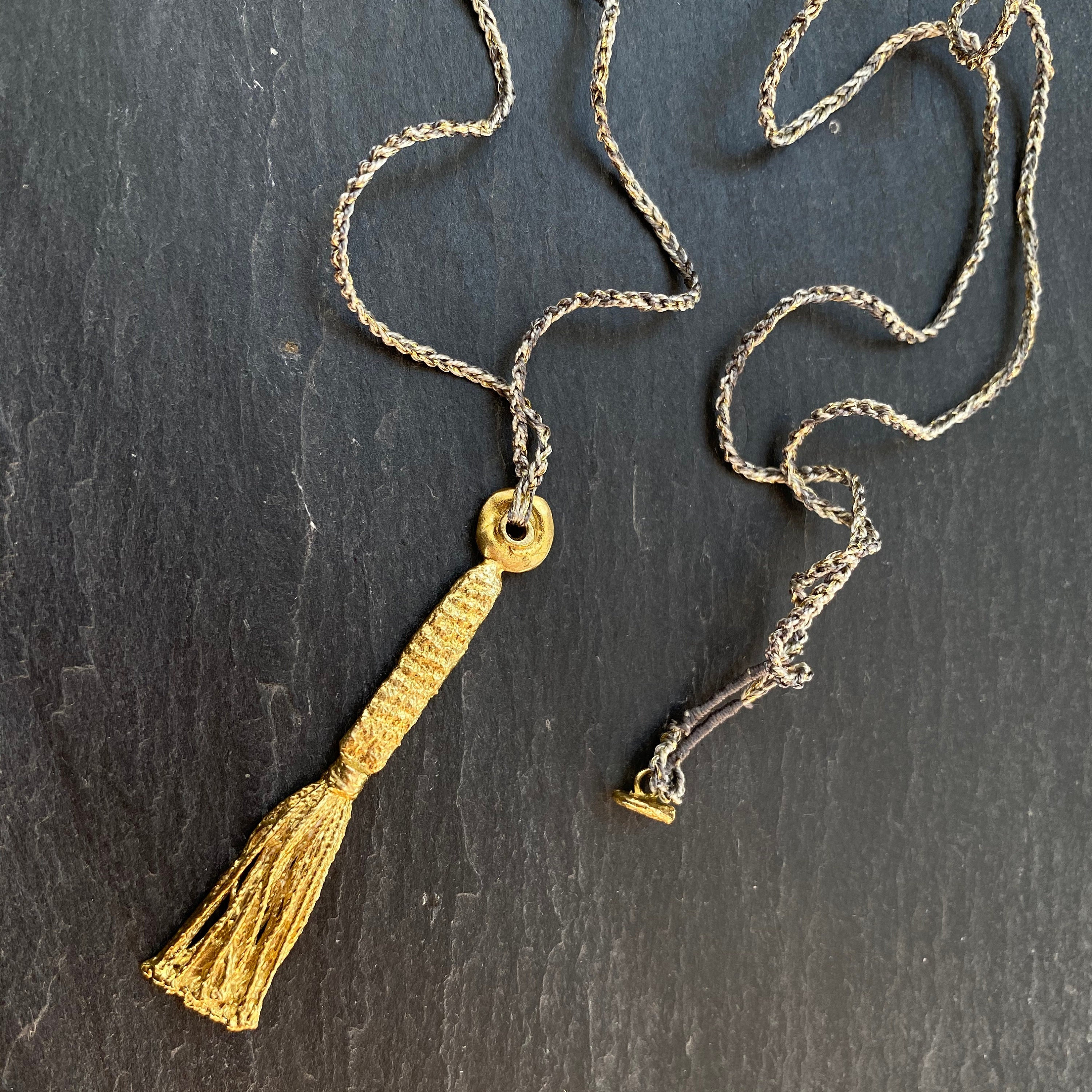 Gold Tassel Pendant Necklace Handmade Seiko Obara Japanese