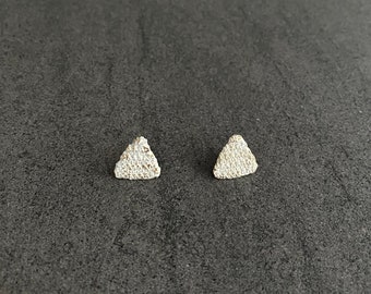 Handmade White Triangle Earrings: 14k Gold Filled Studs