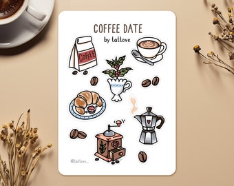 Sticker Sheet Coffee Date A6 - Coffee Lovers - Café Illustrations - Journal and Planner Stickers