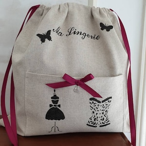 sac pochette rangement lingerie   en lin pailleté Personalisable                      Modèle  Alexandra