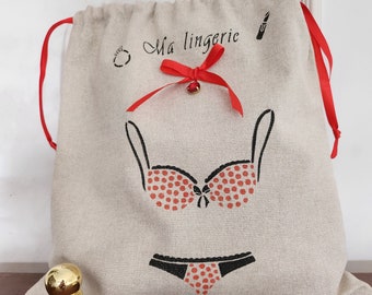 sac pochette rangement lingerie  en lin pailleté .personnalisable      modèle Amalia