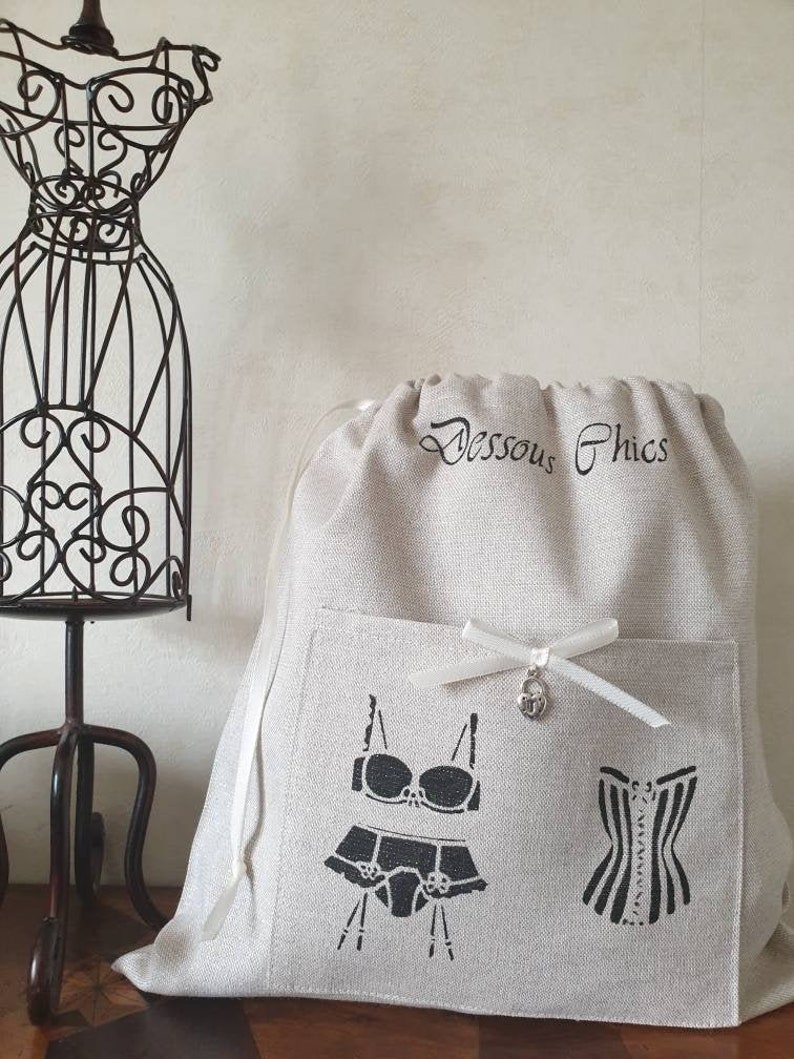 Customizable Alienor model lingerie pocket bag in sequined linen
