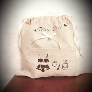 sac pochette rangement lingerie en lin pailleté personnalisable.                 modèle Honey