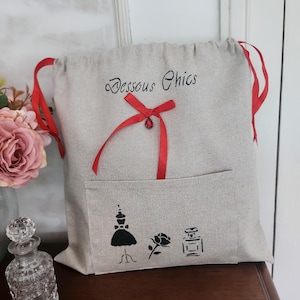 sac pochette rangement lingerie   en lin pailleté Personalisable                      Modèle  Sissi