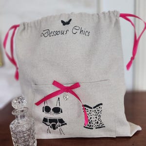 sac pochette rangement lingerie   en lin pailleté .personnalisable    Modèle  Anastasia