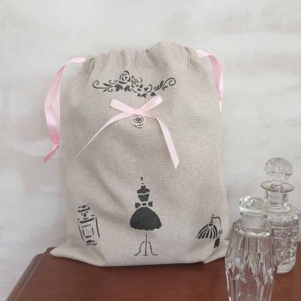 Sac de rangement collants  et chaussettes en lin pailleté modèle Eurydice