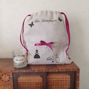 sac pochette rangement lingerie   en lin pailleté Personalisable                      Modèle  Augusta
