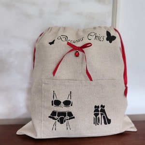 sac pochette rangement lingerie en lin pailleté personnalisable.                 modèle Victoria