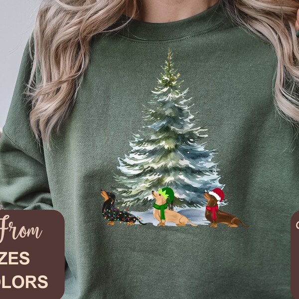 Dachshund Christmas Sweatshirt, Dog Sweatshirt, Dachshund Lover Gift, Wiener Dog Sweatshirt Sausage Dog Shirt, Doxie Tree